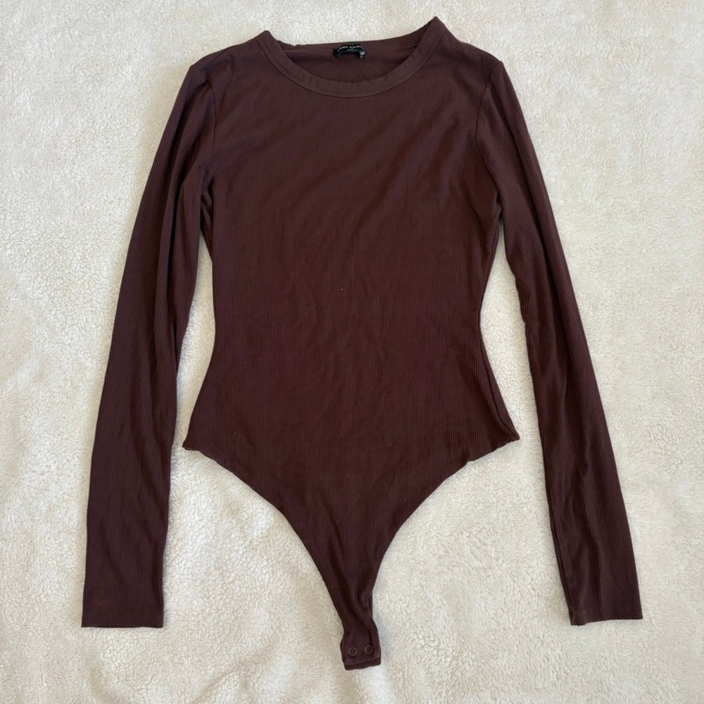 Naked Wardrobe Ribbed Long Sleeve Bodysuit Women's‎ XL Brown